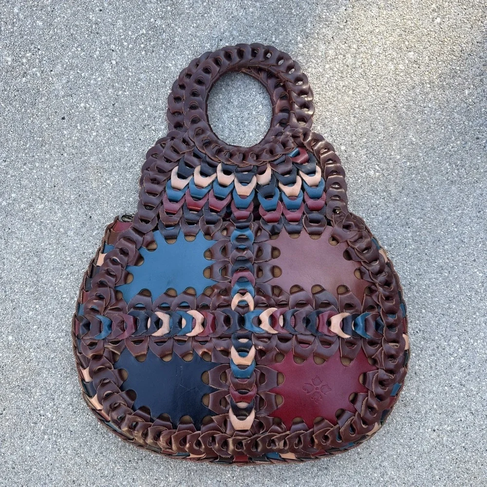 PATRICIA NASH PISTICCI TURQUOISE MULTI-COLOR LINKED LEATHER SHOULDER‎ BAG